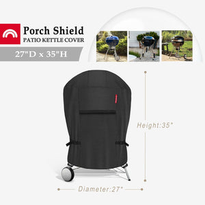 Porch Shield Outdoor Charcoal Kettle Grill Cover Waterproof 600D Round Smoker Cover Fits Most Kettle Grill, Black