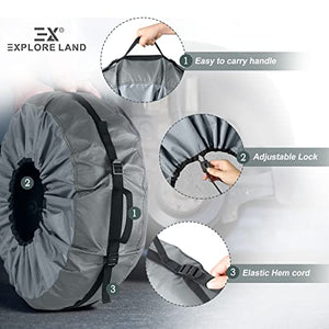 Explore Land Seasonal Tire Cover - Spare Tire Bag with Handle, Heavy Duty Winter Wheel Storage Tote Against Dust and Scratches, 4 Pack