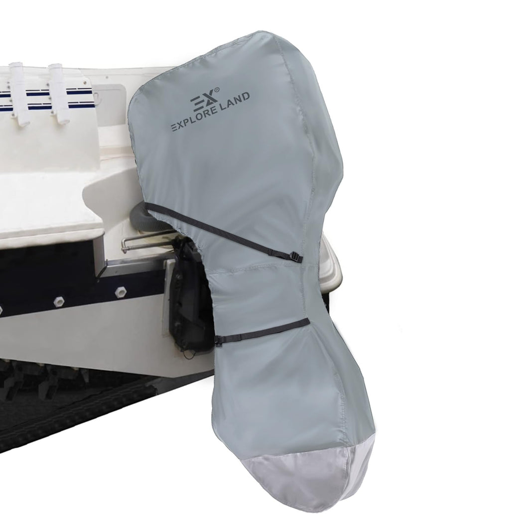 Explore Land Fade Resistant Full Outboard Motor Cover - Waterproof Upgraded Strong 600D Heavy Duty Boat Engine Covers Fit for Motor 30-250 HP, Black