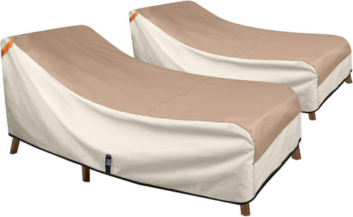Porch Shield Patio Lounge Chair Cover - Waterproof Outdoor Chaise Lounge Chair Covers 2 Pack - 68W x 30D x 30H inch, Light Tan & Khaki