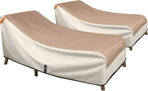 Porch Shield Patio Lounge Chair Cover - Waterproof Outdoor Chaise Lounge Chair Covers 2 Pack - 68W x 30D x 30H inch, Light Tan & Khaki