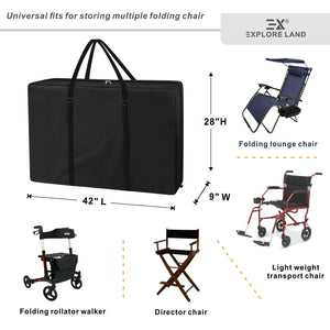 Explore Land Heavy Duty Chair Storage Bag for Folding Longue Zero Gravity Light Weight Transport Folding Rollator Walker (Black)