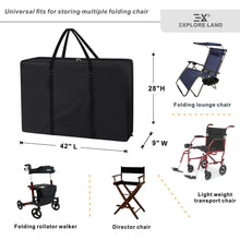 Explore Land Heavy Duty Chair Storage Bag for Folding Longue Zero Gravity Light Weight Transport Folding Rollator Walker (Black)