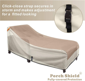 Porch Shield Patio Lounge Chair Cover - Waterproof Outdoor Chaise Lounge Chair Covers 2 Pack - 68W x 30D x 30H inch, Light Tan & Khaki