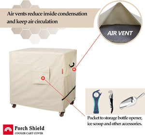 Porch Shield Waterproof Rolling 80-100 Qt Cooler Cart Cover Fits Most Patio Ice Chest Party Cooler (Light Tan, 40"L x 20"W x 32"H)
