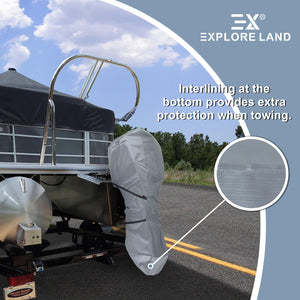 Explore Land Fade Resistant Full Outboard Motor Cover - Waterproof Upgraded Strong 600D Heavy Duty Boat Engine Covers Fit for Motor 30-250 HP, Black