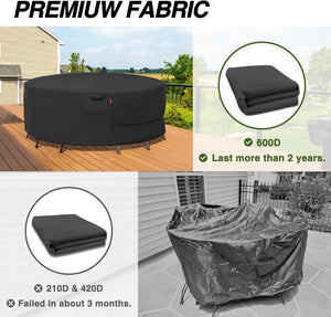 Porch Shield Round Patio Furniture Cover - Waterproof 600D Heavy Duty Outdoor Table and Chairs Cover 62 inch, Black