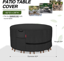 Porch Shield Round Patio Furniture Cover - Waterproof 600D Heavy Duty Outdoor Table and Chairs Cover 62 inch, Black