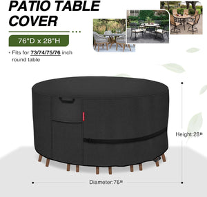 Porch Shield Round Patio Furniture Cover - Waterproof 600D Heavy Duty Outdoor Table and Chairs Cover 62 inch, Black