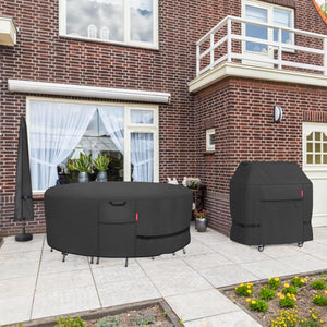 Porch Shield Round Patio Furniture Cover - Waterproof 600D Heavy Duty Outdoor Table and Chairs Cover 62 inch, Black
