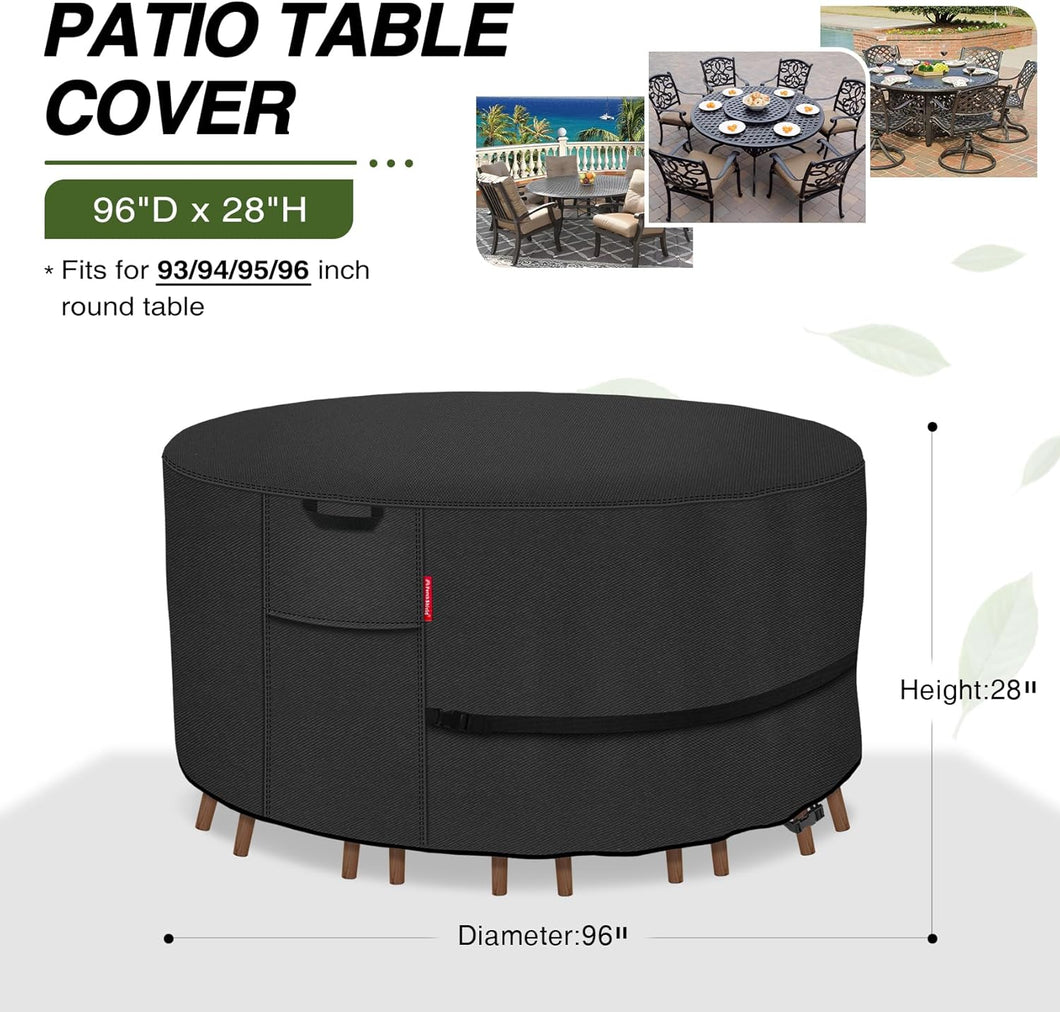 Porch Shield Round Patio Furniture Cover - Waterproof 600D Heavy Duty Outdoor Table and Chairs Cover 62 inch, Black