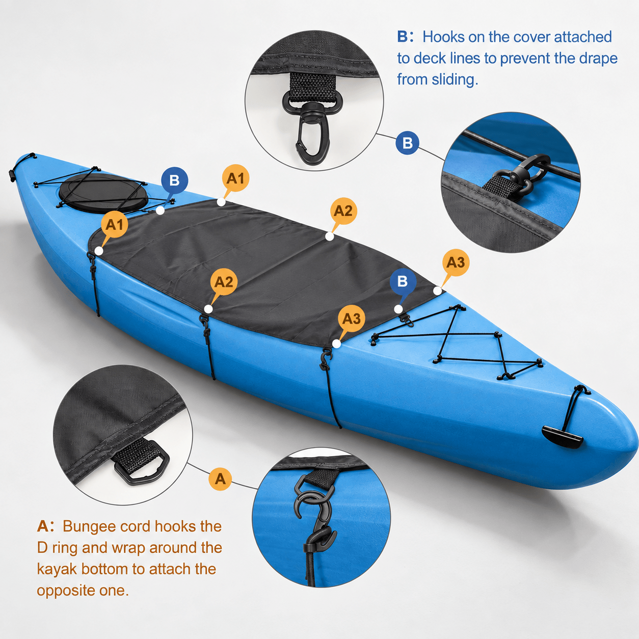 Kayak Cockpit Cover Black 44L x 28W - Explore Land