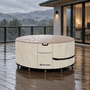 Round Patio Table Cover Light Tan & Khaki Round - 96”D x 28”H - Explore Land