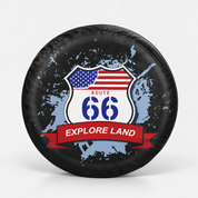 Spare Tire Cover America flag & Route 66 Fits Tire Diameters 26''-27.75" - Explore Land
