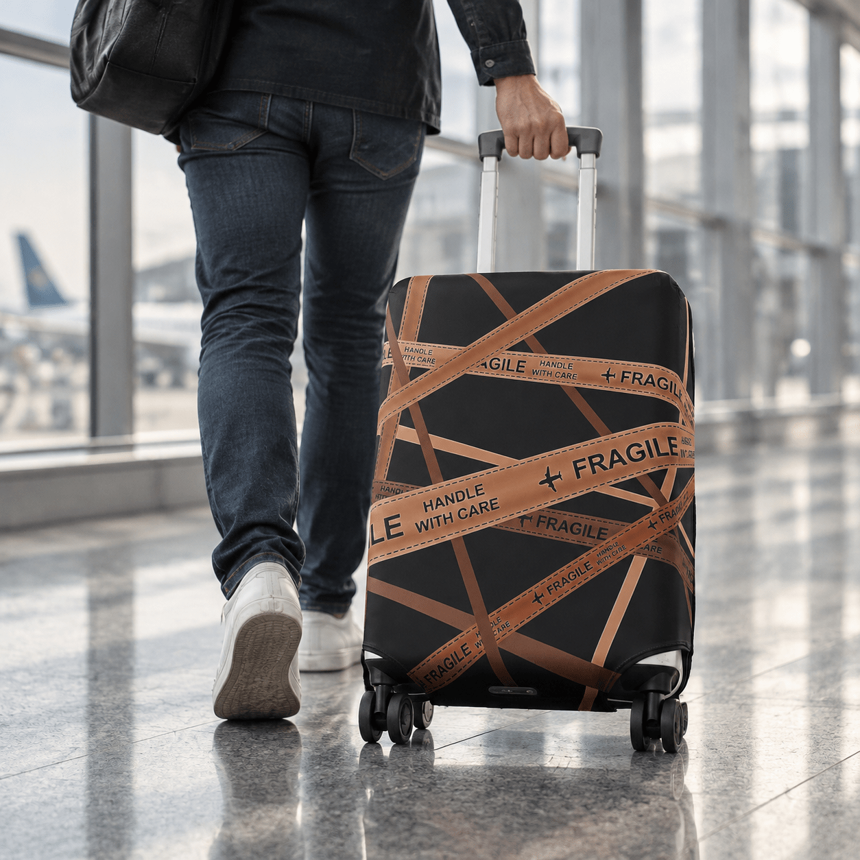 Travel Luggage Cover Gold Fragile S (18"-22" Luggage) - Explore Land