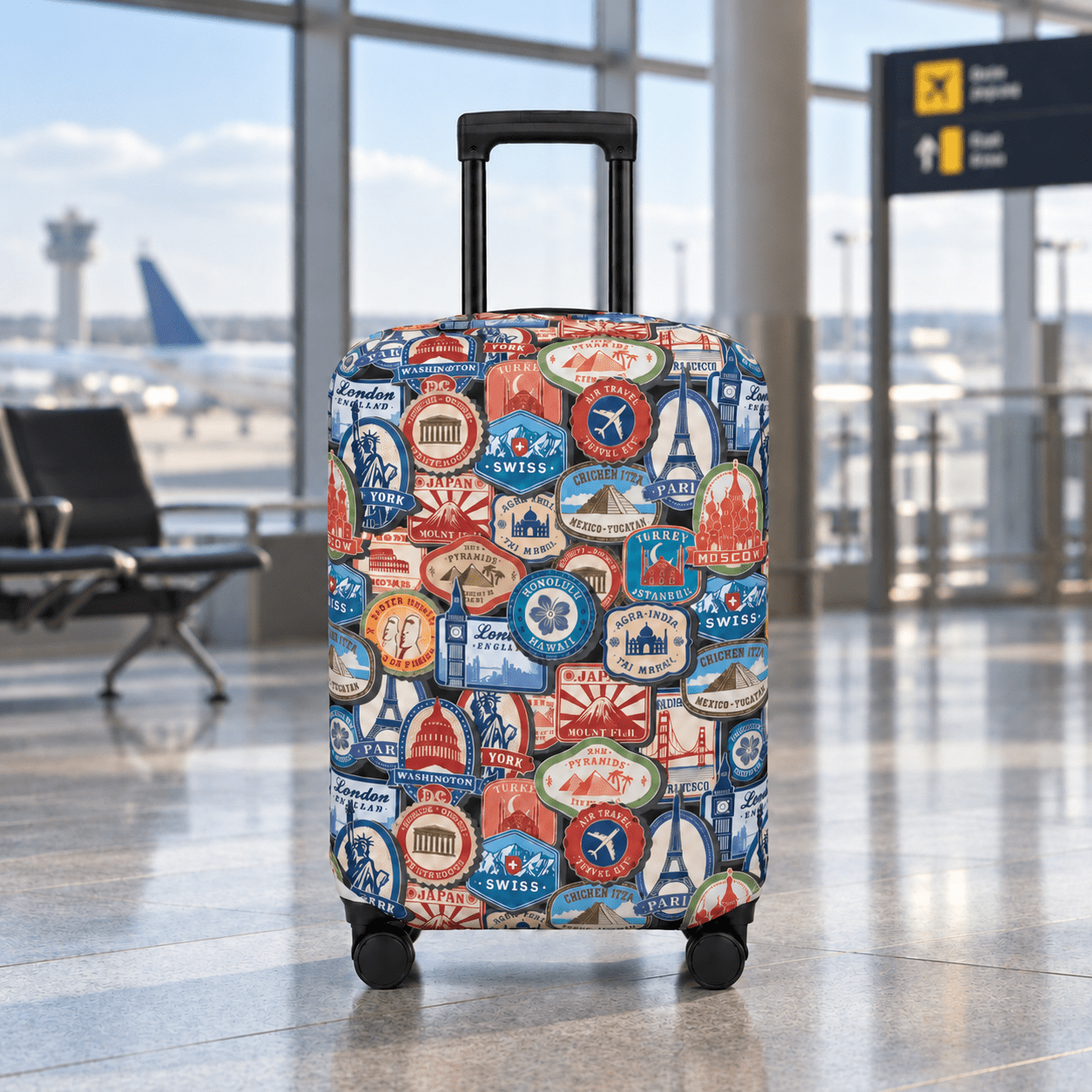 Travel Luggage Cover Landmark Sticker S (18"-22" Luggage) - Explore Land