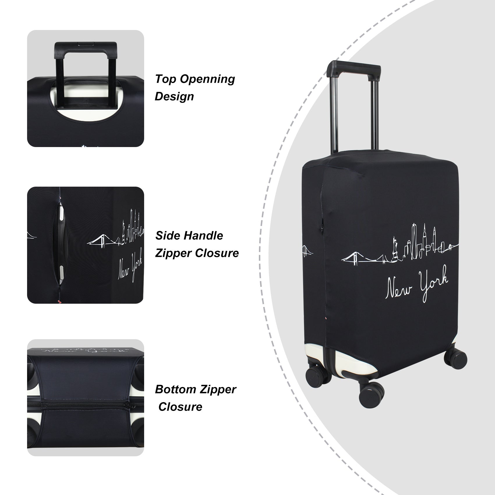 Black Embossed Travel Suitcase Protector, Elastic Protective Washable  Thickened Double-sided Polyester, Ammonia Luggage Cover With Concealed  Zipper Suitable For - Temu